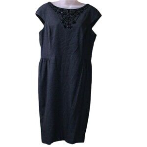 Maggy London Gray Beaded Cap-Sleeve Career Dress 14 Office Business Casual